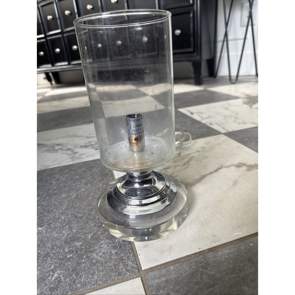 Trident Home Clear Acrylic Base Footed Pedestal Lamp Glass Hurricane Light 9.75"